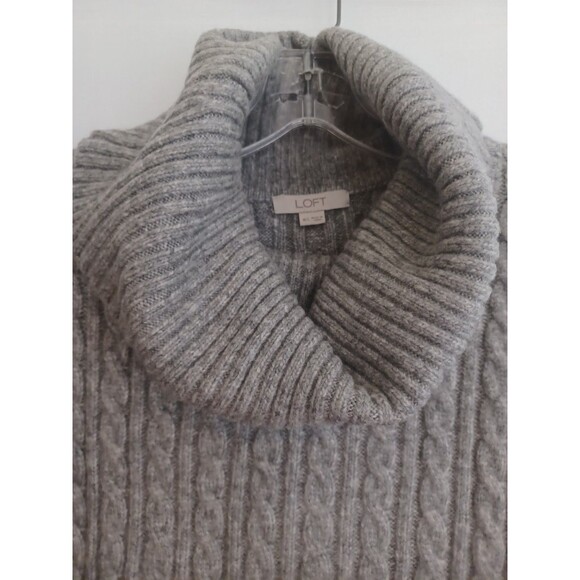 LOFT gray cableknit turtleneck sweater M/L oversize open sides boho poncho layer - Picture 3 of 11